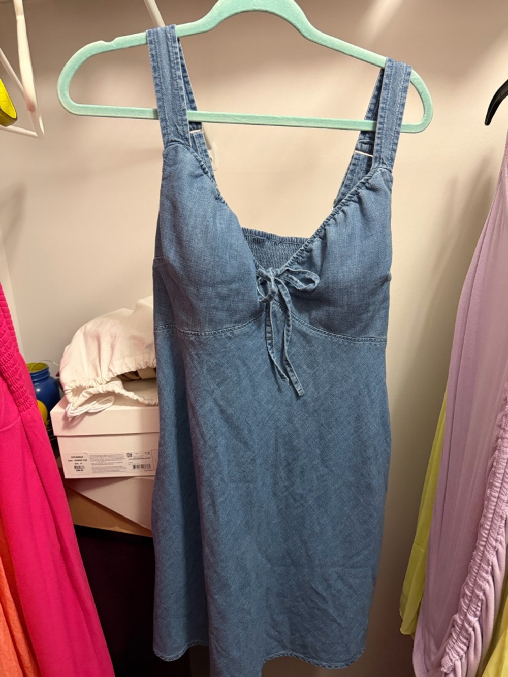 NWT A&F Bra-free Tie-front Chambray Mini Dress size large tall - Picture 7 of 10